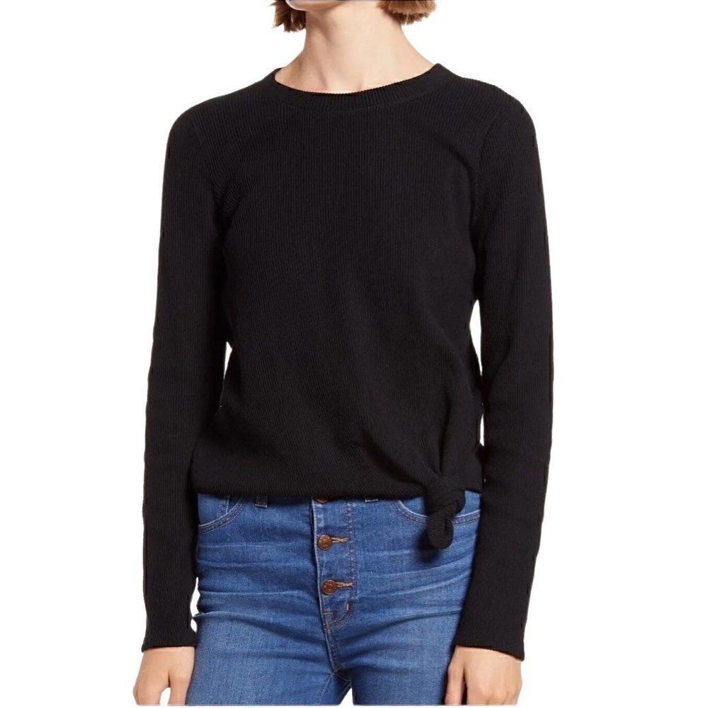 Madewell Texture & Thread Front Knot Jacquard Top XL Black
